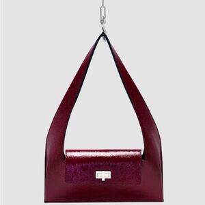 Glossy Burgundy Shoulder Bag with Silver Turn-Lock